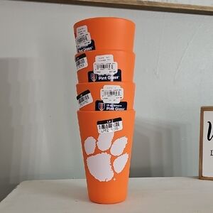 NCAA Clemson Orange Pint Glass Set Of 4 with Paw Print New